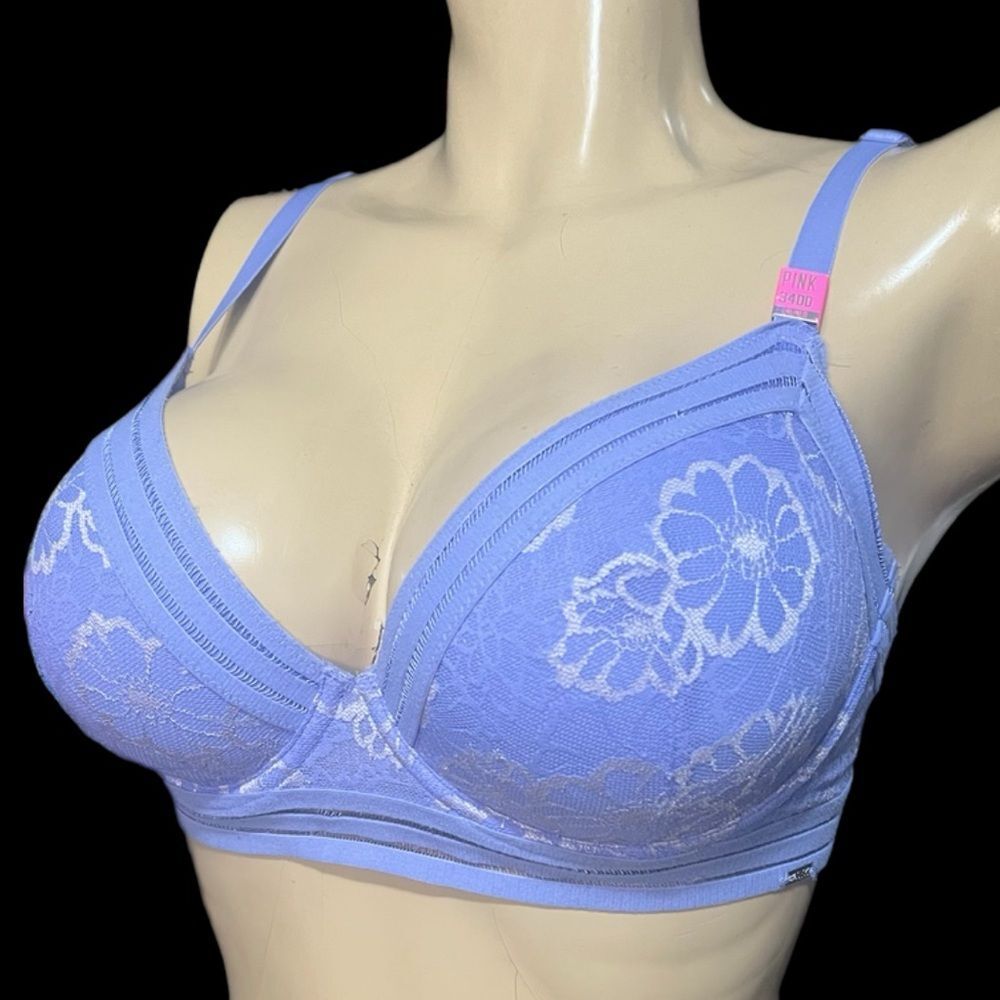 Victoria’s Secret Unlined underwire floral lace bra soft periwinkle  36DD